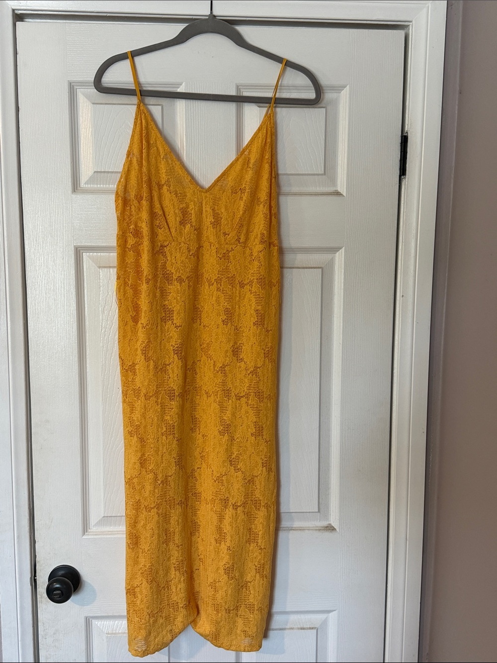 Zara Mustard Lace Midi Slip Dress